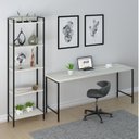 Ver imagem 1 de Conjunto Escritório 2 Peças Mesa Diretor Industrial 180cm e Estante 5 Prateleiras Snow Branco