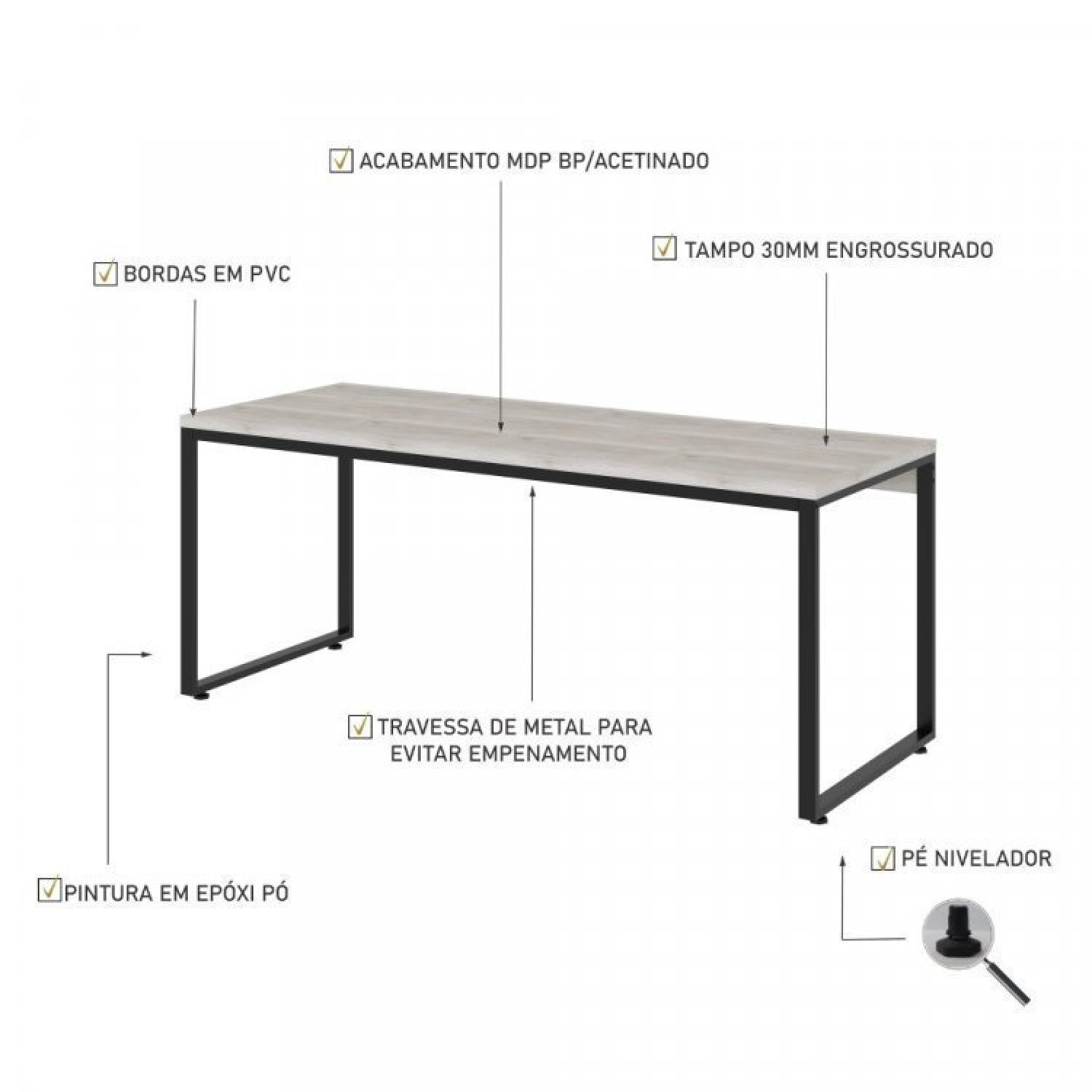 Conjunto Escritório 2 Peças Mesa Diretor Industrial 180cm e Estante 5 Prateleiras  - 9