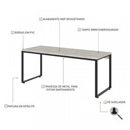 Kit Escritório 2 Peças Mesa Diretor Industrial 180cm e Estante 5 Prateleiras - 9