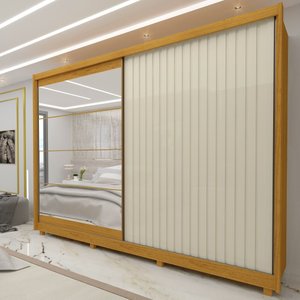 Guarda Roupa Casal com Espelho 2 Portas Apolo Naturale Off White Ripado - Gelius