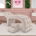 Ver imagem 2 de Maca de Estética para Massagem Cílios Fixa Lash Estofada com Escada Veludo Bege G83 - Gran Belo Maca