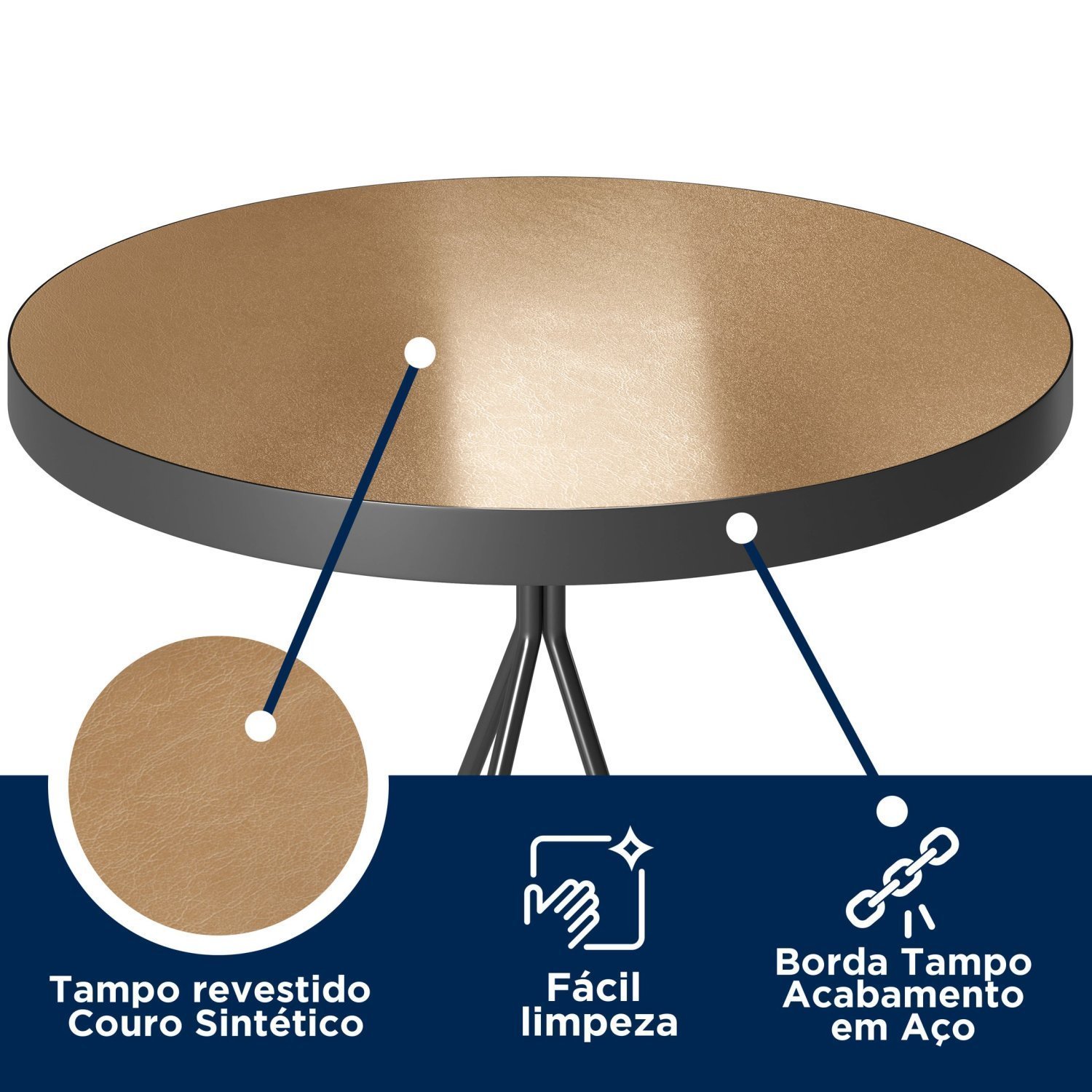 Mesa Bistrô em Aço com Tampo Revestido em Couro Sintético - 5