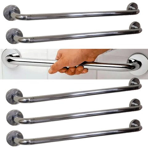 Barra Alça Apoio 50cm Aço Inox Kit 5 Uni Anti Queda Evita Acidentes Suporte Segurança Idoso Gestante