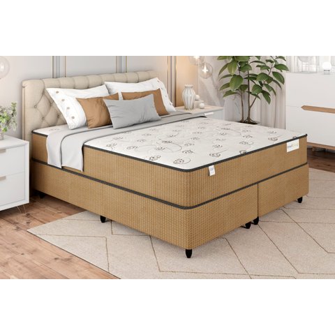Cama Box Preto + Colchão Queen Smart Classic Preto (158x198x64) - Molas Ensacadas - Plumatex