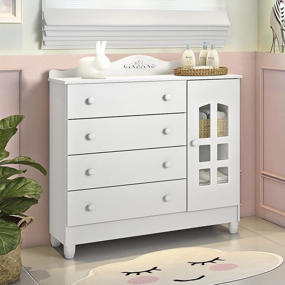 Quarto De Bebê Berço Mini Cama Cômoda Branco - 4