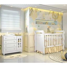 Quarto De Bebê Berço Mini Cama Cômoda Branco - 1