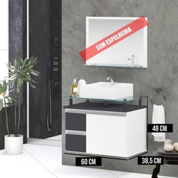 Gabinete Banheiro 2 Gavetas 1 Porta Diamante 60cm - Cinza Titanium - Cinza - 2