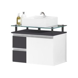 Gabinete Banheiro 2 Gavetas 1 Porta Diamante 60cm - Cinza Titanium - Cinza - 1