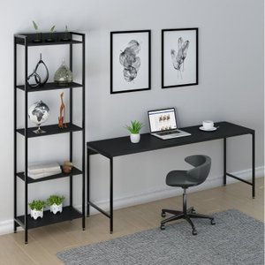 Kit Escritório 2 Peças Mesa Diretor Industrial 180cm e Estante 5 Prateleiras