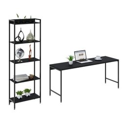 Kit Escritório 2 Peças Mesa Diretor Industrial 180cm e Estante 5 Prateleiras - 2