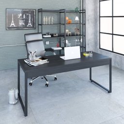 Kit Escritório 2 Peças Mesa Diretor Industrial 180cm e Estante 5 Prateleiras - 12
