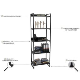 Kit Escritório 2 Peças Mesa Diretor Industrial 180cm e Estante 5 Prateleiras - 8