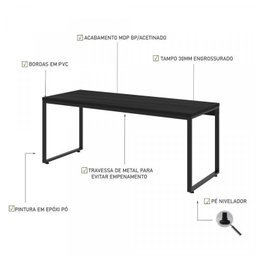 Kit Escritório 2 Peças Mesa Diretor Industrial 180cm e Estante 5 Prateleiras - 10