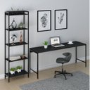 Ver imagem 1 de Conjunto Escritório 2 Peças Mesa Diretor Industrial 180cm e Estante 5 Prateleiras Preto Onix