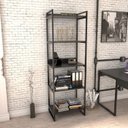 Ver imagem 4 de Conjunto Escritório 2 Peças Mesa Diretor Industrial 180cm e Estante 5 Prateleiras Preto Onix