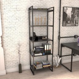 Kit Escritório 2 Peças Mesa Diretor Industrial 180cm e Estante 5 Prateleiras - 4