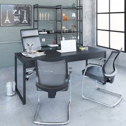 Kit Escritório 2 Peças Mesa Diretor Industrial 180cm e Estante 5 Prateleiras - 13