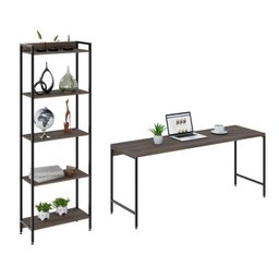 Kit Escritório 2 Peças Mesa Diretor Industrial 180cm e Estante 5 Prateleiras - 2