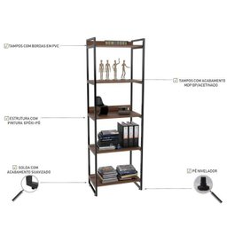 Kit Escritório 2 Peças Mesa Diretor Industrial 180cm e Estante 5 Prateleiras - 8