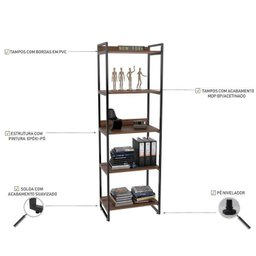 Conjunto Escritório 2 Peças Mesa Diretor Industrial 180cm e Estante 5 Prateleiras Nogal Marrom - 8 Conjunto Escritório 2 Peças Mesa Diretor Industrial 180cm e Estante 5 Prateleiras Nogal Marrom - 8