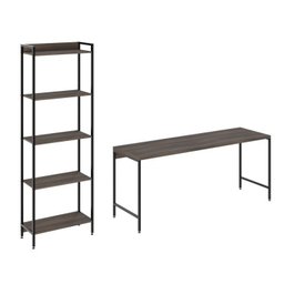 Conjunto Escritório 2 Peças Mesa Diretor Industrial 180cm e Estante 5 Prateleiras Nogal Marrom - 3 Conjunto Escritório 2 Peças Mesa Diretor Industrial 180cm e Estante 5 Prateleiras Nogal Marrom - 3