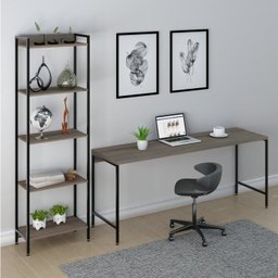 Kit Escritório 2 Peças Mesa Diretor Industrial 180cm e Estante 5 Prateleiras - 1