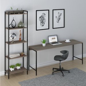 Kit Escritório 2 Peças Mesa Diretor Industrial 180cm e Estante 5 Prateleiras