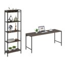 Ver imagem 2 de Conjunto Escritório 2 Peças Mesa Diretor Industrial 180cm e Estante 5 Prateleiras Nogal Marrom