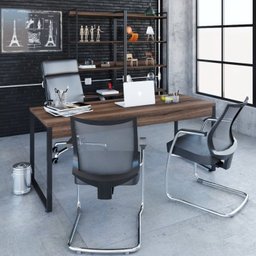 Kit Escritório 2 Peças Mesa Diretor Industrial 180cm e Estante 5 Prateleiras - 14