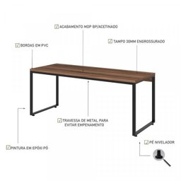 Conjunto Escritório 2 Peças Mesa Diretor Industrial 180cm e Estante 5 Prateleiras Nogal Marrom - 12 Conjunto Escritório 2 Peças Mesa Diretor Industrial 180cm e Estante 5 Prateleiras Nogal Marrom - 12