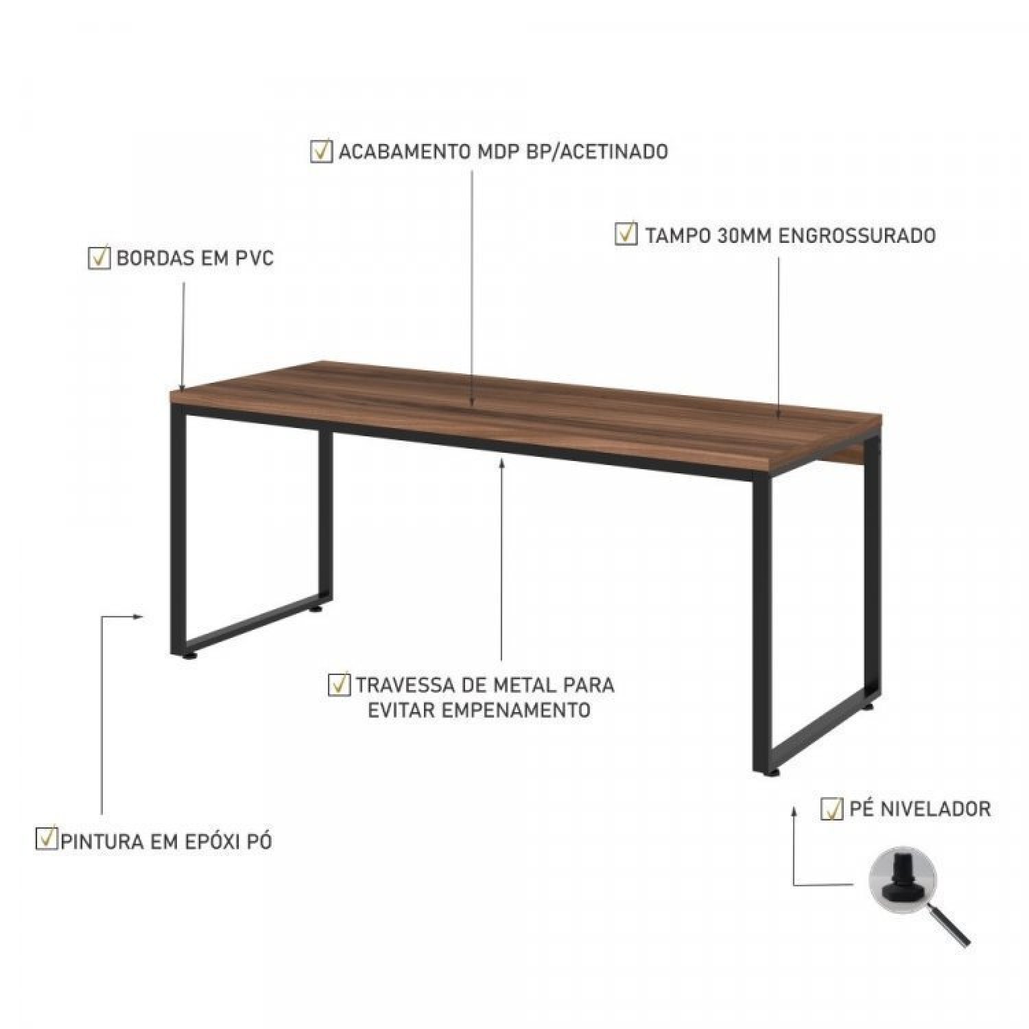 Conjunto Home Office 2 Peças Mesa Diretor Industrial 180cm e Estante 5 Prateleiras  - 12