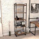 Ver imagem 5 de Conjunto Escritório 2 Peças Mesa Diretor Industrial 180cm e Estante 5 Prateleiras Nogal Marrom