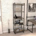 Ver imagem 4 de Conjunto Escritório 2 Peças Mesa Diretor Industrial 180cm e Estante 5 Prateleiras Carvalho Dark Marrom