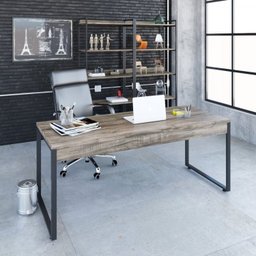 Kit Escritório 2 Peças Mesa Diretor Industrial 180cm e Estante 5 Prateleiras - 12