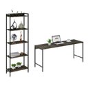 Ver imagem 2 de Conjunto Escritório 2 Peças Mesa Diretor Industrial 180cm e Estante 5 Prateleiras Carvalho Dark Marrom