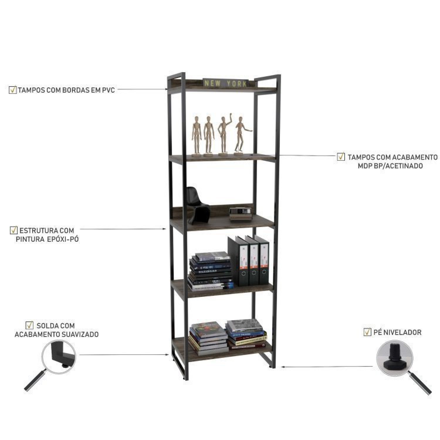 Conjunto Escritório 2 Peças Mesa Diretor Industrial 180cm Estante Prateleiras  - 8