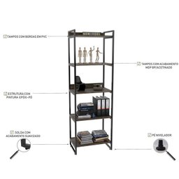 Kit Escritório 2 Peças Mesa Diretor Industrial 180cm e Estante 5 Prateleiras - 8