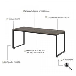 Kit Escritório 2 Peças Mesa Diretor Industrial 180cm e Estante 5 Prateleiras - 10