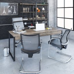 Kit Escritório 2 Peças Mesa Diretor Industrial 180cm e Estante 5 Prateleiras - 13