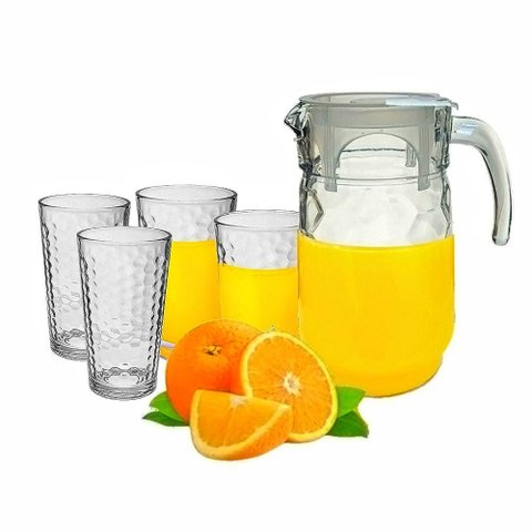 Jarra de Vidro com 4 Copos para Suco ou Água Jarra de 1,3lts