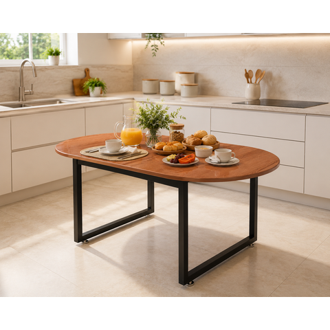 Mesa Oval para Sala de Jantar 6 Lugares Pés de Ferro Estilo Industrial:nature