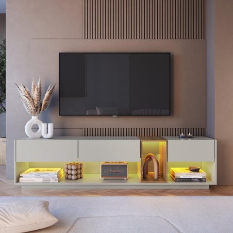 Rack para TV até 65 Polegadas com LED e 3 Gavetas Multimóveis Crpro-RCK032 Mel/Arenas