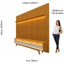Ver imagem 4 de Rack com Painel para TV para 90 Polegadas com LED em MDF e Pés em Madeira Maciça Casuá Naturale