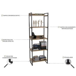 Kit Escritório 2 Peças Mesa Diretor Industrial 180cm e Estante 5 Prateleiras - 18