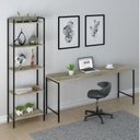 Ver imagem 1 de Conjunto Escritório 2 Peças Mesa Diretor Industrial 180cm e Estante 5 Prateleiras Carvalho Marrom