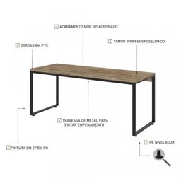 Kit Escritório 2 Peças Mesa Diretor Industrial 180cm e Estante 5 Prateleiras - 19