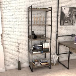 Kit Escritório 2 Peças Mesa Diretor Industrial 180cm e Estante 5 Prateleiras - 4
