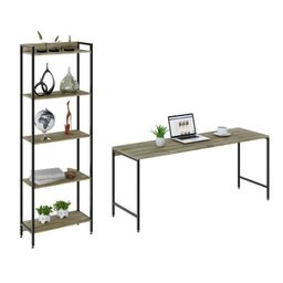 Kit Escritório 2 Peças Mesa Diretor Industrial 180cm e Estante 5 Prateleiras - 2