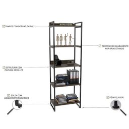 Kit Escritório 2 Peças Mesa Diretor Industrial 180cm e Estante 5 Prateleiras - 8
