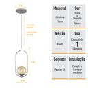 Ver imagem 6 de Kit 2 Pendentes Lustres On Clip Prata Globo de Vidro Ambar